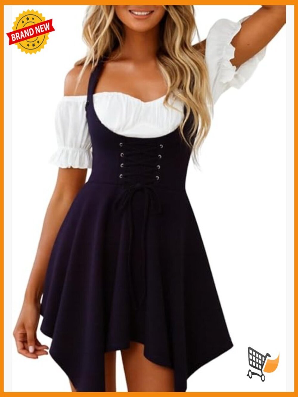 High Waist A-Line Skater Skirt with Adjustable Lace Up Front